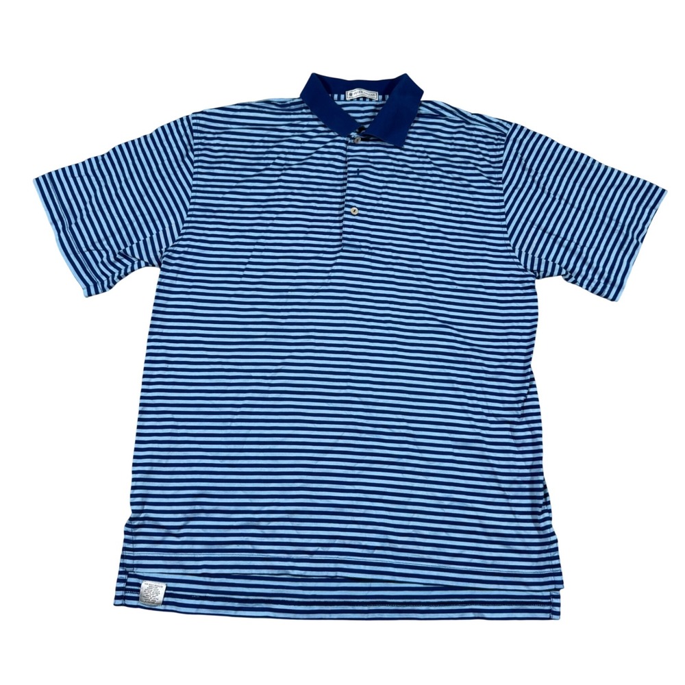 Peter Millar Polo Shirt Mens Medium Blue Striped Cotton Short Sleeve Golf Top
